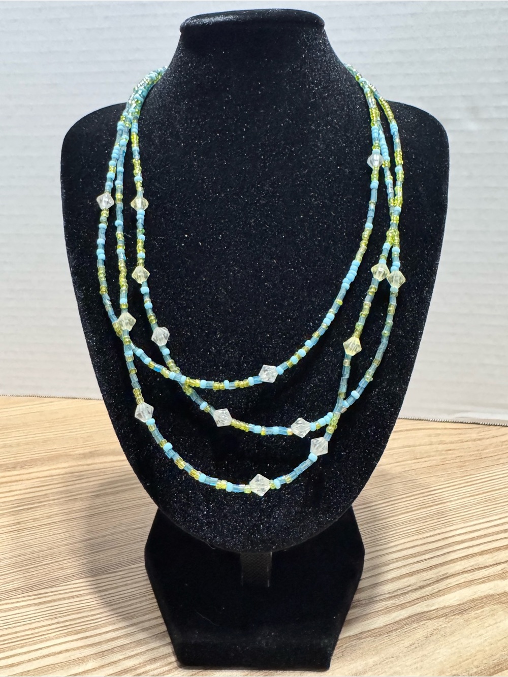 Handcrafted Blue & Lime Beaded Layered Necklace